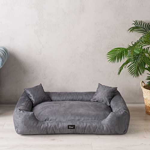 exclusive BED Hundebett Puffi Grosse Mittelgroße Kleine Hunde - Hundekissen Hundematte aus Alcantara-Stoff - Waschbar Kuschelig Langlebig Abriebfest Reißfest (XL+| 110x90cm, Grau) von exclusive BED