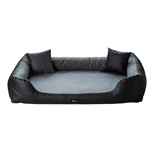 exclusive BED Orthopädisches Hundebett Eden Grosse Mittelgroße Kleine Hunde - Hundekissen Hundematte aus Öko-Leder + Alcantara-Stoff - Schmerzlindernd Abriebfest Reißfest (XXL, Schwarz-grau) von exclusive BED