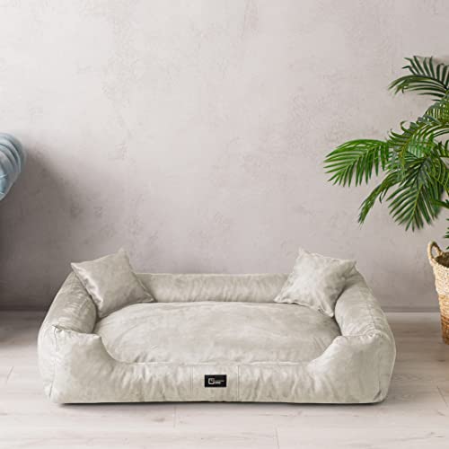 exclusive BED Hundebett Puffi Grosse Mittelgroße Kleine Hunde - Hundekissen Hundematte aus Alcantara-Stoff - Waschbar Kuschelig Langlebig Abriebfest Reißfest (XL+| 110x90cm, Ecru) exclusive BED Hundebett Puffi Grosse Mittelgroße Kleine Hunde - Hundekissen Hundematte aus Alcantara-Stoff - Waschbar Kuschelig Langlebig Abriebfest Reißfest (XL+| 110x90cm, Ecru) von exclusive BED
