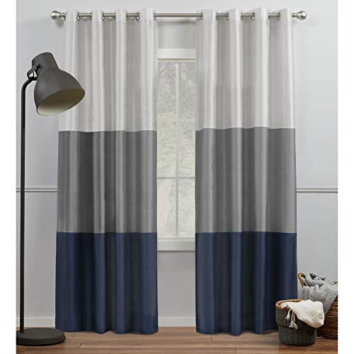 Exclusive Home Chateau Vorhang, Kunstseide, gestreift, 137,2 x 243,8 cm, Marineblau/Grau, 2 Stück von Exclusive Home Curtains