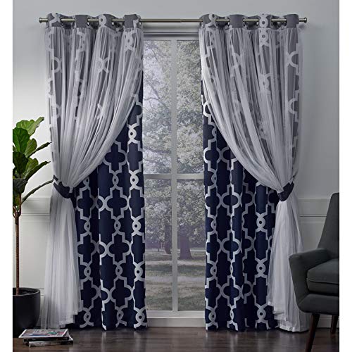 Exclusive Home Curtains Alegra Lagenvorhang, geometrisch, Blickdicht, durchscheinend, 132 x 238 cm, Indigo, 2 Stück von Exclusive Home Curtains