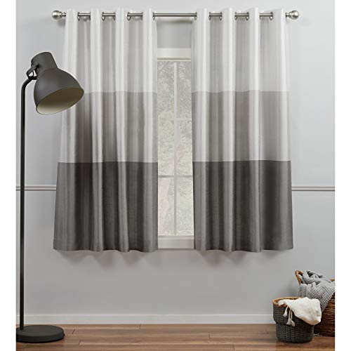 Exclusive Home Curtains Chateau Gestreifter Vorhang aus Kunstseide, mit Ösen, 137 x 168 cm, Schwarz/Perlmutt von Exclusive Home Curtains