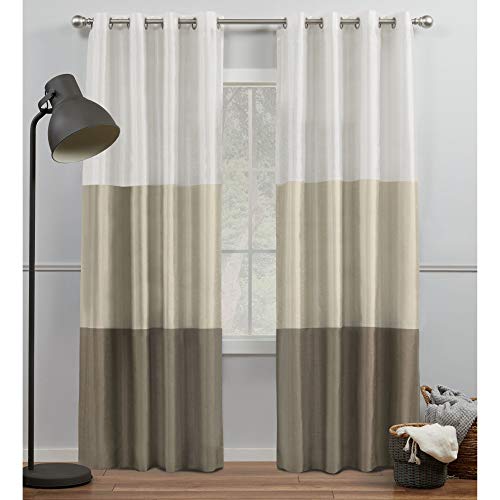 Exclusive Home Curtains Chateau Gestreifter Vorhang aus Kunstseide, mit Ösen, 137 x 213 cm, Weiß/Sand von Exclusive Home Curtains