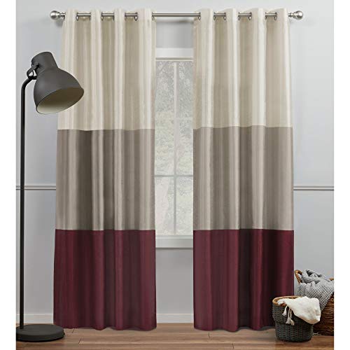 Exclusive Home Curtains Chateau Gestreifter Vorhang aus Kunstseide, mit Ösen, 137 x 274 cm, Burgunderrot/Taupe von Exclusive Home Curtains