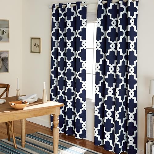 Exclusive Home Curtains Ironwork Sateen Woven Blackout Grommet Top Curtain Panel Pair, 52x108, Peacoat Blue, 2 Piece von Exclusive Home Curtains