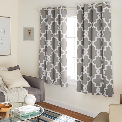 Exclusive Home Curtains Ironwork Satin gewebte Verdunkelungsvorhänge mit Ösen, 132 x 168 cm, silberfarben von Exclusive Home Curtains