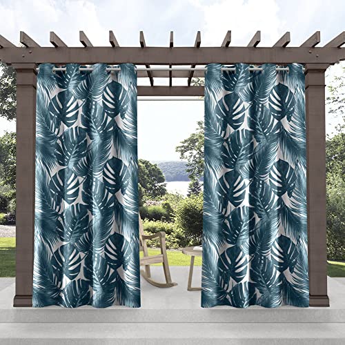 Exclusive Home Curtains Jamaica Palm Vorhang mit Ösen, für Innen- und Außenbereich, 137 x 254 cm, Blau von Exclusive Home Curtains