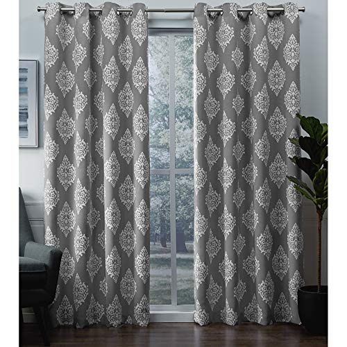 Exclusive Home Curtains Medaillon Verdunkelungsvorhang mit Ösen, 1 Paar, Polyester, Silber, 52x108 von Exclusive Home Curtains