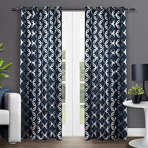 Exclusive Home Curtains Modo Metallic-Fenstervorhänge, geometrisch, mit Ösen, 137 x 213 cm, Indigo, 2 Stück von Exclusive Home Curtains