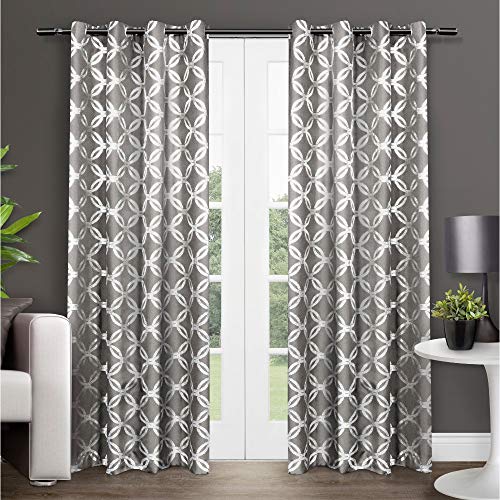 Exclusive Home Curtains Modo Fenstervorhang, metallisch, geometrisch, mit Ösen, 54 x 84 cm, Schwarze Perle, 2 Stück von Exclusive Home Curtains