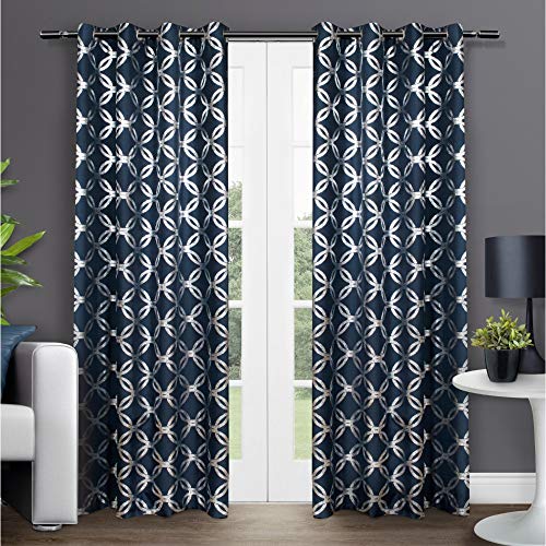 Exclusive Home Curtains Modo Fenstervorhang, metallisch, geometrisch, mit Ösen, 54 x 96 cm, Indigo, 2 Stück von Exclusive Home Curtains