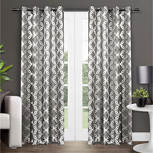 Exclusive Home Curtains Exclusive Home Modo Vorhang mit Ösen, metallisch, geometrische Ösen, 137 x 248 cm, Schwarze Perle, 2 Stück von Exclusive Home Curtains