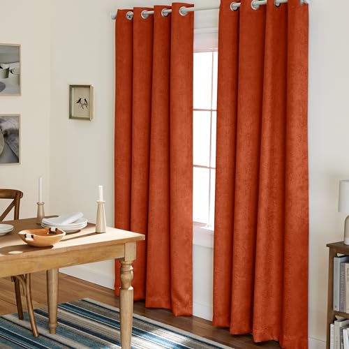 Exclusive Home Curtains Vorhänge aus Satinstoff mit Oxford-Textur, Thermisch, mit Ösenöffnungen Oben, für Fenster, abdunkelnd, Polyester, Mecca Orange, 52x96 von TOWN & COUNTRY EVERYDAY