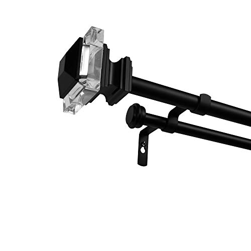 Exclusive Home Prism Double Doppelte Gardinenstange und passende Endstücke, Eisen Acryl-Kunststoff, Mattes Schwarz, 36"-72" von Exclusive Home