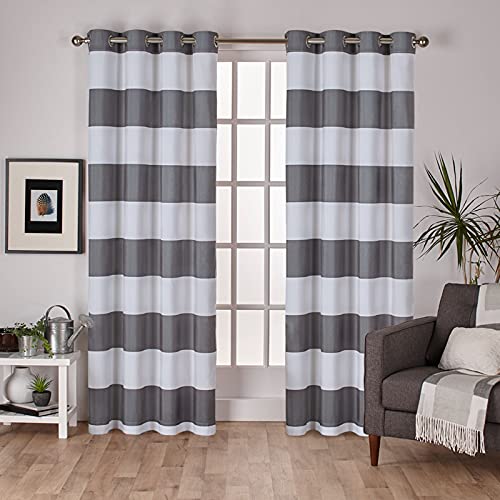 Exclusive Home Surfside Cabana-Vorhang, gestreift, Baumwollreich, mit Ösen, lichtfiltern, 137,2 x 213,4 cm, Schwarze Perle, 2 Stück von Exclusive Home Curtains