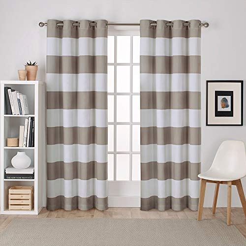 Exclusive Home Curtains Surfside Cabana Vorhang mit Ösen, Baumwolle, gestreift, 137 x 213 cm, Taupe, 2 Stück von Exclusive Home Curtains