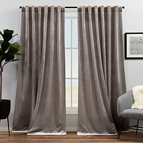 Exclusive Home Curtains Velvet HT Vorhänge, schwer, lichtfilternd, versteckte Schlaufen, 132 x 213 cm, Taupe von Exclusive Home Curtains