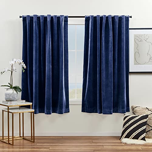 Exclusive Home Vorhänge, Samt, schwer, lichtfilterend, versteckte Schlaufen, 132,1 x 160 cm, Marineblau von Exclusive Home Curtains