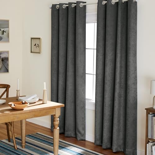 Exclusive Home Curtains Vorhänge aus Satinstoff mit Oxford-Textur, Thermisch, mit Ösenöffnungen Oben, für Fenster, abdunkelnd, Polyester, anthrazit, 52x96 von Exclusive Home Curtains