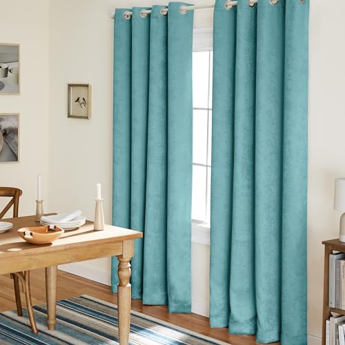 Exclusive Home Curtains Vorhänge aus Satinstoff mit Oxford-Textur, Thermisch, mit Ösenöffnungen Oben, für Fenster, abdunkelnd, Polyester, blaugrün, 52x84 von Exclusive Home Curtains