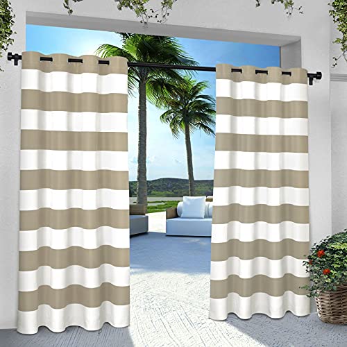 Exclusive Home Curtains drinnen und draußen EH8001-05 Vorhang, 2-84 g, für Innen-und Außenbereich, Cabana-Streifen, mit Ösen, Oben, Polyester, Taupe, 54x84, 2 von Exclusive Home Curtains