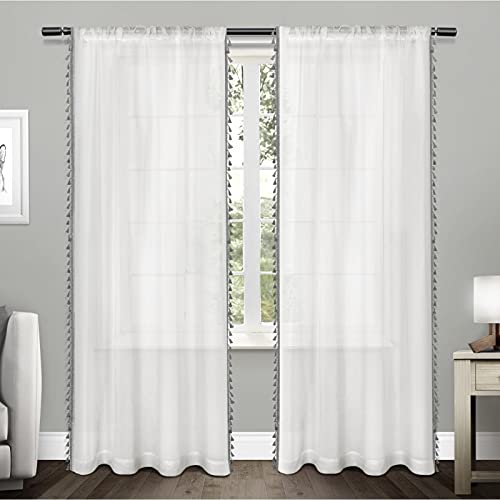 Exclusive Home Curtains ein Paar Fenstervorhänge mit Stangentasche, Quasten, strukturiert, durchsichtig, umrandet, mit Quasten-Applikation (EH8075-01 2-84R)., Polyester, Black Pearl, 54x96 von Exclusive Home Curtains