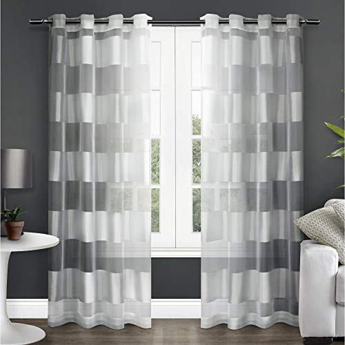 Exclusive Home Navarro gestreift Sheer Tülle Top Fenster Vorhang Paneele (Set von 2), 137,2 x 213,4 cm, Polyester, weiß, 96 x 54 x 0.1 cm von Exclusive Home Curtains
