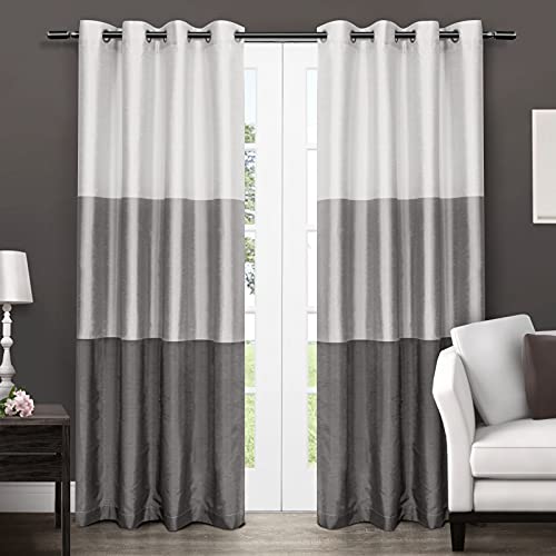 Exclusive Home Vorhänge Chateau gestreifte Kunstseide Fenstervorhang Paneel mit Ösen Oben, 137,2 x 274,3 cm, Schwarze Perle Vorhang-Paneel 54x108 Black Pearl von Exclusive Home Curtains