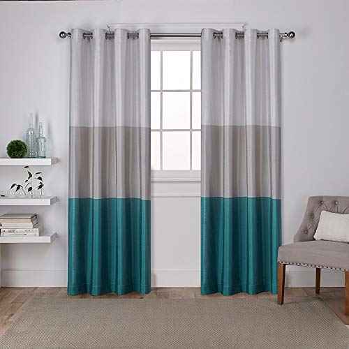 Exclusive Home Vorhänge Chateau gestreifte Kunstseide Fenstervorhang Paneel mit Ösen Oben, 137,2 x 274,3 cm, Schwarze Perle Vorhang-Paneel 54x108 blaugrün von Exclusive Home Curtains