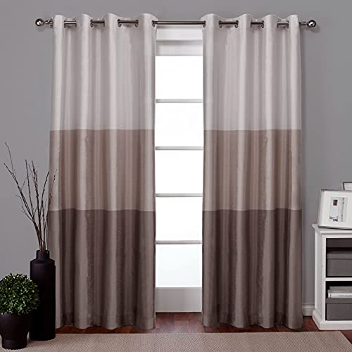 Exclusive Home Vorhänge Chateau gestreifte Kunstseide Fenstervorhang Paneel mit Ösen Oben, 137,2 x 274,3 cm, Schwarze Perle Vorhang-Paneel 54x96 Taupe von Exclusive Home Curtains