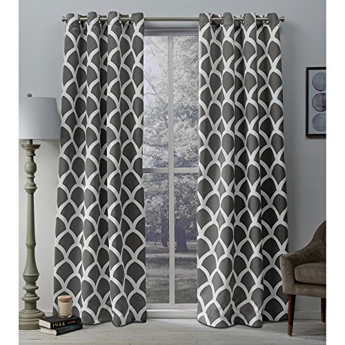 Exclusive Home Curtains Vorhang „Durango geometrischem Printmuster, gewebter Satin-Vorhang, 1 Paar mit Ösen, Polyester, Black Pearl, 52x108 von Exclusive Home Curtains