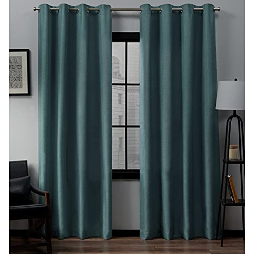 Exklusive Grommet Top Leinen-Fenstervorhänge, Polyester, blaugrün, 96" Length von Exclusive Home Curtains