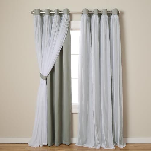 Exklusive Home Curtains Catarina Vorhänge, mehrlagig, massiver Verdunkelungsvorhang und durchscheinender Fenstervorhang mit Tülloberfläche 52x108 Soft Grey von Exclusive Home Curtains