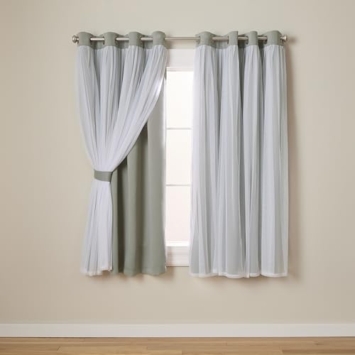 Exklusive Home Curtains Catarina Vorhänge, mehrlagig, massiver Verdunkelungsvorhang und durchscheinender Fenstervorhang mit Tülloberfläche 52x63 Soft Grey von Exclusive Home Curtains