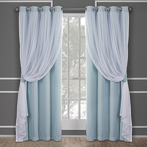 Exklusive Home Curtains Catarina Vorhänge, mehrlagig, massiver Verdunkelungsvorhang und durchscheinender Fenstervorhang mit Tülloberfläche 52x96 Aqua von Exclusive Home Curtains