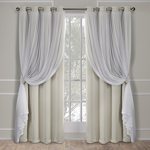 Exklusive Home Curtains Catarina Vorhänge, mehrlagig, massiver Verdunkelungsvorhang und durchscheinender Fenstervorhang mit Tülloberfläche 52x96 Sand von Exclusive Home Curtains