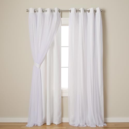 Exklusive Home Curtains Catarina Vorhänge, mehrlagig, massiver Verdunkelungsvorhang und durchscheinender Fenstervorhang mit Tülloberfläche 52x96 Winter-Weiß von Exclusive Home Curtains