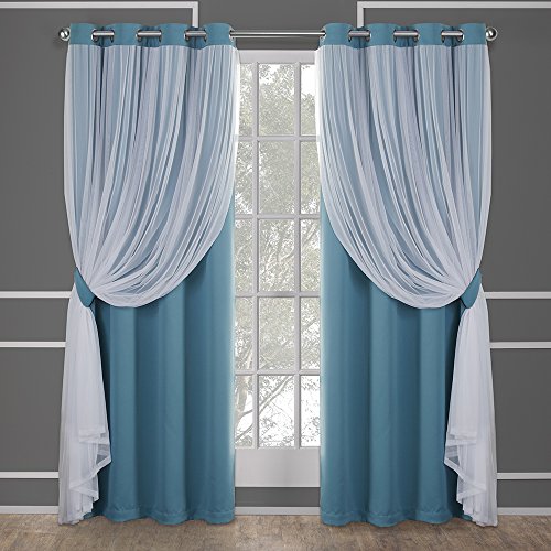 Exklusive Home Curtains Catarina Vorhänge, mehrlagig, massiver Verdunkelungsvorhang und durchscheinender Fenstervorhang mit Tülloberfläche 52x96 türkis von Exclusive Home Curtains