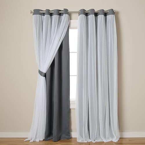 Exklusive Home Curtains Catarina Vorhänge, mehrlagig, massiver Verdunkelungsvorhang und durchscheinender Fenstervorhang mit Tülloberfläche Maße: 52 x 108 cm 52x108 Black Pearl von Exclusive Home Curtains