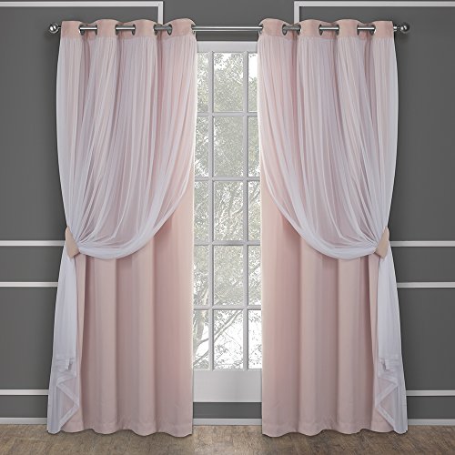 Exklusive Home Curtains Catarina Vorhänge, mehrlagig, massiver Verdunkelungsvorhang und durchscheinender Fenstervorhang mit Tülloberfläche Maße: 52 x 108 cm 52x108 Rose Blush von Exclusive Home Curtains