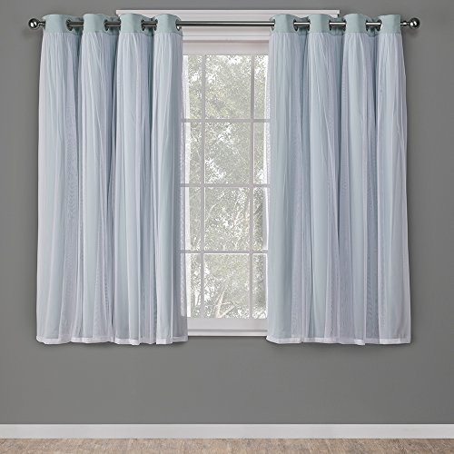 Exklusive Home Curtains Catarina Vorhänge, mehrlagig, massiver Verdunkelungsvorhang und durchscheinender Fenstervorhang mit Tülloberfläche Maße: 52 x 63 cm 52x63 Aqua von Exclusive Home Curtains