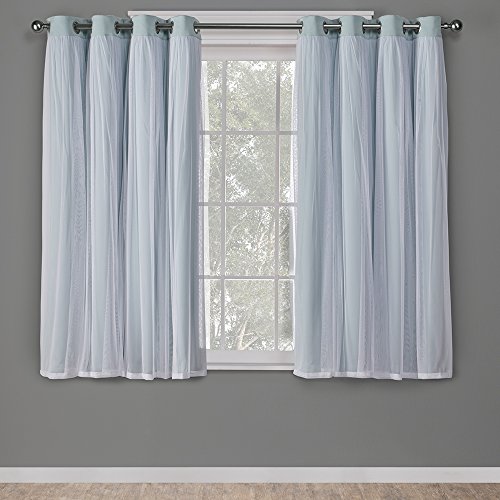 Exklusive Home Curtains Catarina Vorhänge, mehrlagig, massiver Verdunkelungsvorhang und durchscheinender Fenstervorhang mit Tülloberfläche Maße: 52 x 63 cm 52x63 Aqua von TOWN & COUNTRY LUXE
