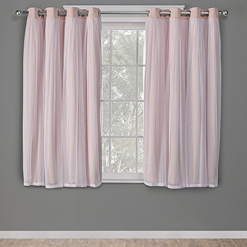 Exklusive Home Curtains Catarina Vorhänge, mehrlagig, massiver Verdunkelungsvorhang und durchscheinender Fenstervorhang mit Tülloberfläche Maße: 52 x 63 cm 52x63 Rose Blush von Exclusive Home Curtains