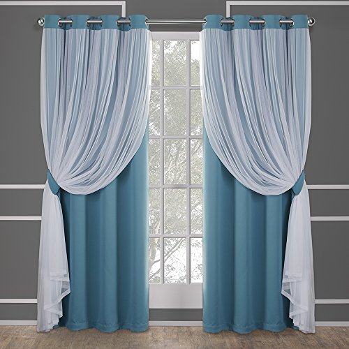 Exklusive Home Curtains Catarina Vorhänge, mehrlagig, massiver Verdunkelungsvorhang und durchscheinender Fenstervorhang mit Tülloberfläche Maße: 52 x 84 cm 52x84 türkis von Exclusive Home Curtains