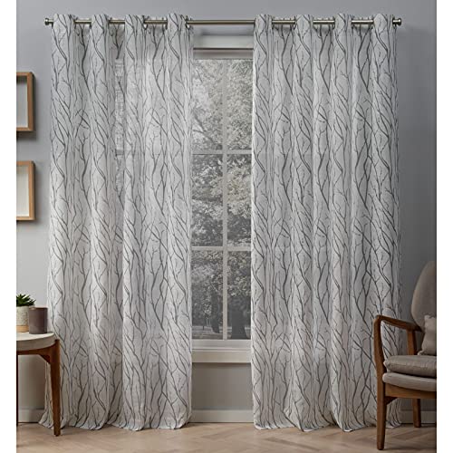 Exclusive Home Curtains Oakdale Vorhang, strukturiertes Leinenmotiv, durchscheinend, mit Ösen, Polyester, Taubengrau, W 54" x L 84" (2 Panels), 2 von Exclusive Home