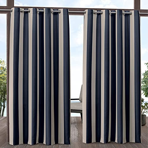 Exclusive Home Himmel gestreift Vorhang mit Ösen, für drinnen und draußen, Polyester, Marineblau/Sand, 54x96, 2 von Exclusive Home