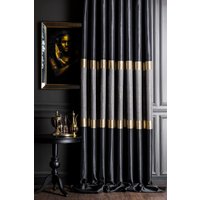 Luxus Vorhang Für Schlafzimmer Und Wohnzimmer, Drapieren Sie Nach Maß, Schwarz - Gold Blau Damast Stoff, Color Block Vorhang, Geschenk Zuhause von ExclusiveShopByEnes