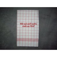 Handtuch - Geschirrtuch-Rot-Weiß Kariert Bestickt Mit Einem Spruch in Roter Schrift Wer Sich Nicht Wehrt, Endet Am Herd von ExclusiveStickereien