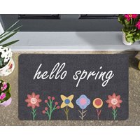 Blumen-Fußmatte „Hello Spring"-Matte, Heimdeko-Gummi-Türmatte, Eingangsteppich Im Innenbereich, Veranda-Fußmatte Freien, Frühlingsdekoration von Exclusiveculture