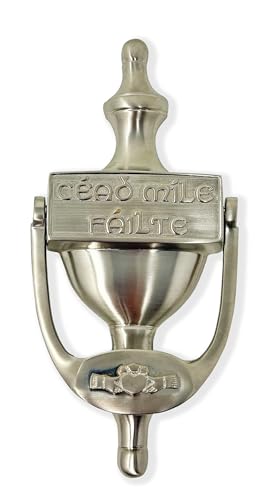 Exclusively Irish Türklopfer für Haustür 20 cm (Cead Mile Failte Claddagh Satiniertes Nickel) von Exclusively Irish